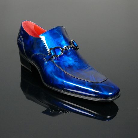 'Mercury' - Blue Marble Patent Handcuff trim apron loafer
