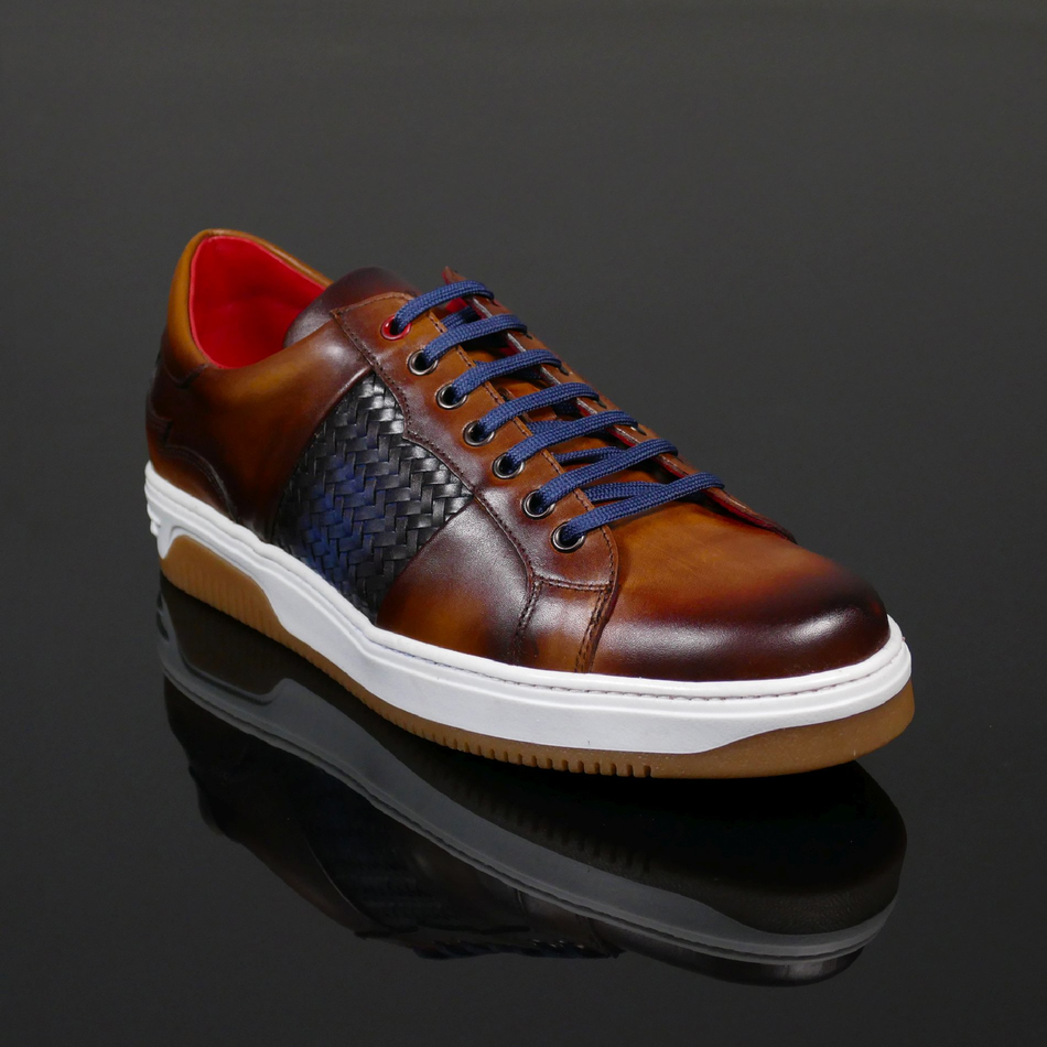 Apollo L149 'Daytona' - Vintage Tan & Navy Woven Leather Sneaker