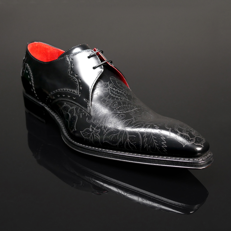 Moon ‘Poison’ - Men’s Black Star Polished Leather Gibson Shoe